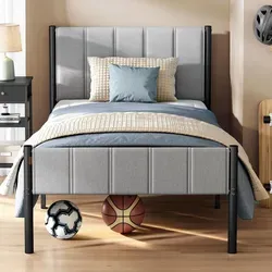 VASAGLE Einzelbettgestell 90 x 200 cm – Stabil & Modern mit Gepolstertem Kopfteil - Stylisches Einzelbettgestell mit robustem Stahlrahmen, gepolstertem Kopfteil und bis zu 250 kg Tragkraft. Bietet viel Stauraum und lässt sich mühelos montieren.