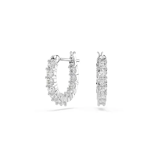 Swarovski Matrix Vittore Kreolen, Weiss, Rhodiniert - Elegante Damenohrringe mit funkelnden Swarovski Kristallen, ideal für jeden Anlass und perfekt als Geschenk – zeitloses Design und hochwertige Verarbeitung.