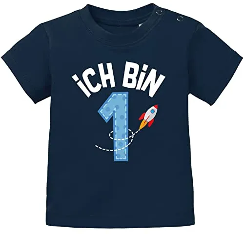 MoonWorks® Baby T-Shirt 1. Geburtstag Geburtstagsshirt Ich Bin 1 Zahl Alter Kurzarm Bio-Baumwolle dunkelblau 68/74 (4-9 Monate)