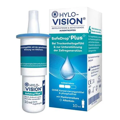 Hylo-Vision Safedrop Plus Augentropfen - Arzneimittel zur langanhaltenden Linderung von Trockenheitsgefühl und Reizungen, ideal für Bildschirmarbeitsplätze und Kontaktlinsenträger dank innovativem SafeDrop® System.