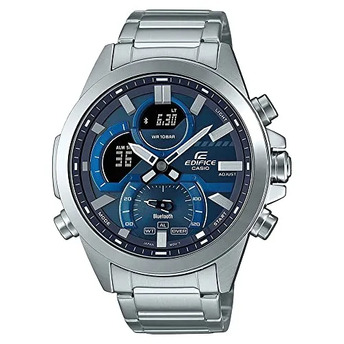 Casio Edifice 2aef - Herrenarmbanduhr, silberne Edelstahloptik mit blauen Akzenten