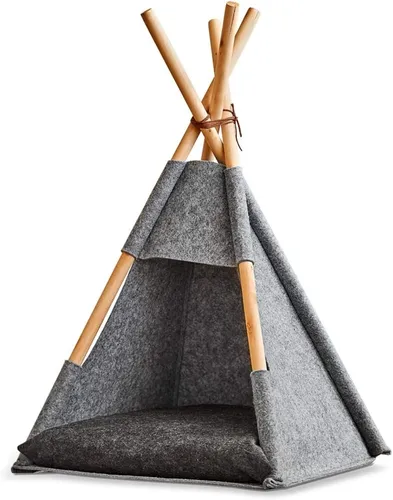 Zeller Katzenkörbchen Katzenzelt Grau Holz/Filz - Betten für Katzen, modernes Design im Tipi-Stil mit herausnehmbarem Kissen – der ideale Rückzugsort für Katzen und kleine Hunde.