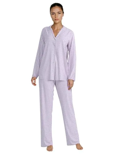 CALIDA Nightwear Xtra Pyjama, durchgeknöpft Damen - Schlafanzüge für Damen, besonders weich und hautfreundlich, ideal für empfindliche Haut mit temperaturausgleichenden Eigenschaften im eleganten Karo-Design.