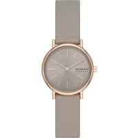 Skagen Damenuhr Signatur Lille - Elegante Zweizeiger Uhr in Rose Gold - Armbanduhren für Damen: 30mm Gehäuse aus 50% recyceltem Edelstahl mit Eco-Lederarmband, stilvolles Design und wasserdicht bis 30m.