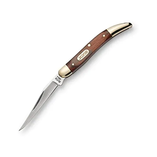Buck Taschenmesser 385 Toothpick, 0385BRS-B, braun mit Holzgriff - Kompaktes Jagdmesser mit 58 mm Clippoint-Klinge aus hochwertigem 420J2 Stahl. Der elegante Pakkaholzgriff bietet eine angenehme Haptik und ist ideal für den täglichen Einsatz.
