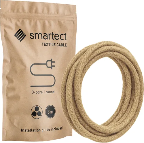 Textilkabel 3 m Jute 3 adrig rund Lampenkabel Stoffkabel Stromkabel Elektrokabel