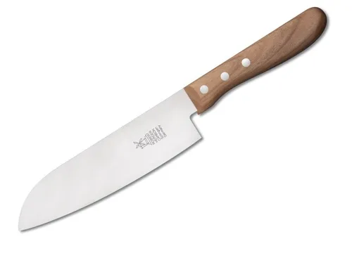 Windmühlenmesser Santoku 164 mm aus Carbon-Stahl - Santoku-Messer mit 16,4 cm Klinge aus hochwertigem Carbon-Stahl und edlem Kirschholzgriff – für präzises Schneiden und lange Lebensdauer.