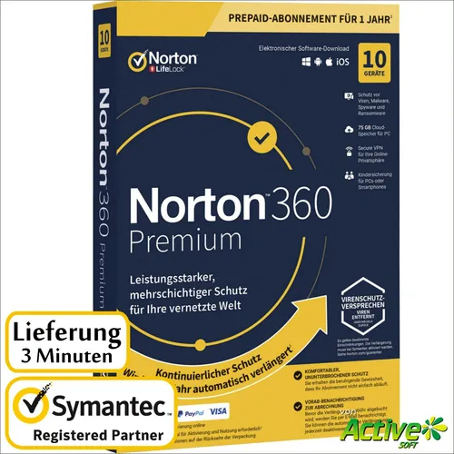 NORTON Security 2026 10 Geräte | PC,Mac,Android,iOS| Norton 360 Premium DE ESD