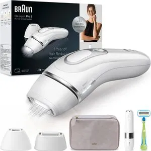 Braun IPL Silk·expert Pro 3, Alternative zur Laser-Haarentfernung für zuhause, sichtbare Haarentfernung, Designed In Germany, mit Aufbewahrungstasche, Venus Rasierer,2 Aufsätze,Weiß oder Silber,PL3136