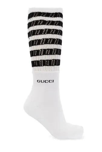 GUCCI WHITE OPENWORK Double-Layered Striped Tennis Socks Sneakers Socken New S