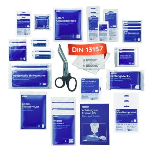 NEUE DIN 13157:2021 Erste-Hilfe-Koffer Nachfüllset - Erste-Hilfe-Set für Haushalt & Arbeitsplatz, entspricht der aktuellen DIN 13157:2021 und enthält 85 Teile für optimale Notfallversorgung.