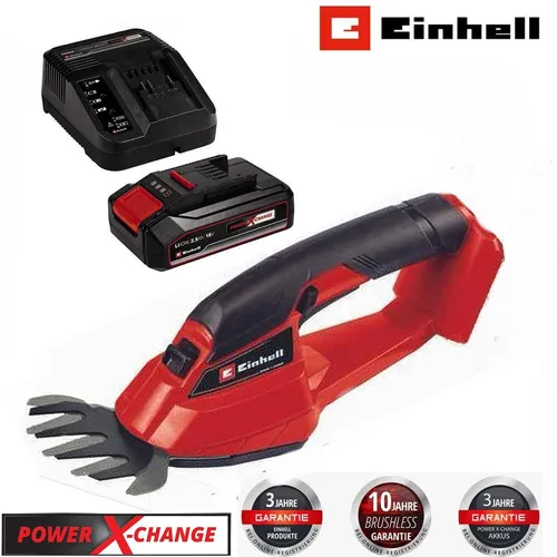 Einhell Akku-Gras- und Strauchscherenset GC-AGS 18 Li - 18V - Grasscheren-Set mit 2,5 Ah Akku und Ladegerät, ideal für präzises Schneiden von Gras und Sträuchern im Garten.