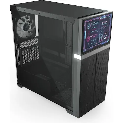 Valkyrie VK02 LCD Black - Flexibles PC-Gehäuse - PC-Gehäuse für ITX, ATX, mATX und Mini-ITX, mit einem eleganten LCD-Display für individuelle Anpassungen und optimale Kühlung.