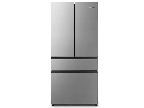 Hisense French Door Kühlschrank mit NoFrost - Kühl-Gefrierkombination in Edelstahl-Optik, frostfrei und leise mit 425 L Kapazität, ideal für große Haushalte.