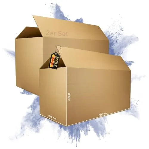 PROREGAL 2x Versandkarton 2-wellig | LxBxH 1200 x 600 x 600 mm | Mit Höhenriller & Belastbar bis 30 kg | Braun | Große Pappkiste Faltkarton Karton Paket für Versand mit DHL DPD GLS UPS Hermes