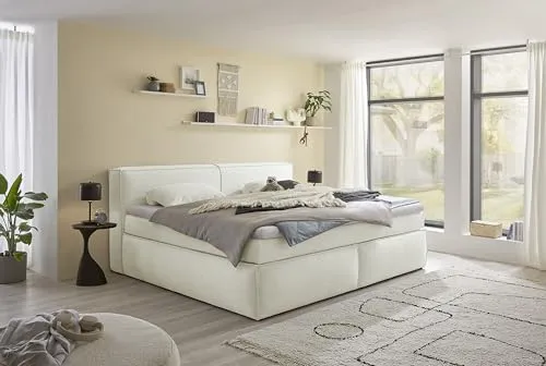 Esposa Familienbett 240x200 cm in Creme – Boxspringbett mit 7-Zonen-Matratze - Genießen Sie erholsamen Schlaf in diesem stilvollen Boxspringbett (240 x 200 cm) mit durchgehender Wendematratze und verschiedenen Härtegraden. Ideal für Paare, die individuellen Komfort schätzen.
