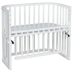 babybay Maxi Comfort Plus Beistellbett - Beistellbett aus massivem Buchenholz, stufenlos höhenverstellbar und mit integriertem Verschlussgitter für maximale Sicherheit und Flexibilität bei der Nutzung.