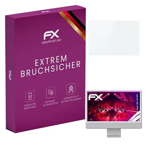 atFoliX Glasfolie kompatibel mit Apple iMac 24 2021 Panzerfolie, 9H Hybrid-Glass FX Schutzpanzer Folie