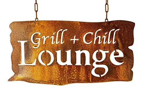 Rost Schild Grill und Chill 24x46 cm Edelrost Schild BBQ grillen