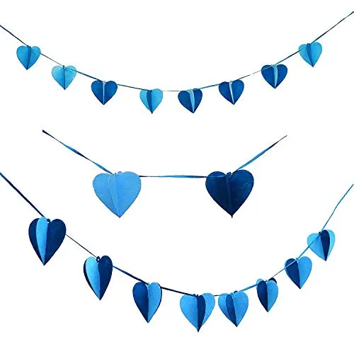 Oblique Unique® Herz Girlande mit 3D Effekt Blau Hochzeit Feier Deko mit Herzen Liebe Romantik Valentinstag