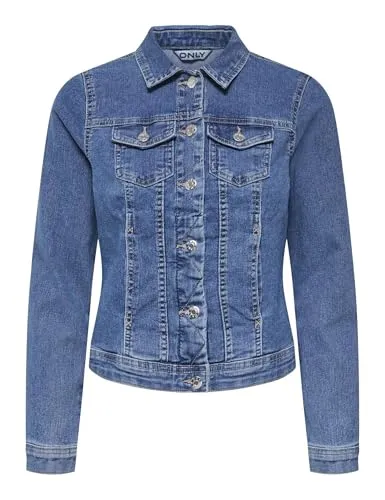 ONLY Damen Jacke 15243147 Medium Blue Denim M - Funktionsjacke aus hochwertigem Denim, perfekt für den saisonalen Übergang mit praktischen Brusttaschen und lässigem Spread Collar.