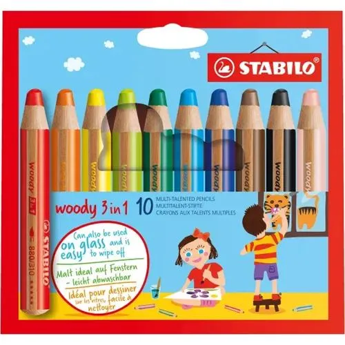 Stabilo Woody 3in1 Buntstift 10er-Pack in Rot - Vielseitige Farbstifte für kreatives Malen, Zeichnen und Wasserfarben!
