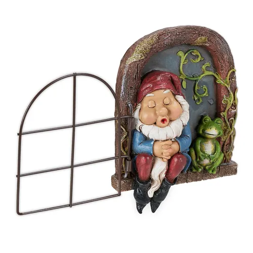 Zwerg mit fenster Baumwichtel Gartenzwerg Deko bunt Gartenzwerg wetterfest