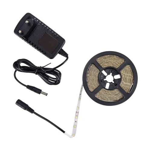 LED Strip 5m 6500 K kaltweißes Licht selbstklebend Netzstecker indirekte Beleuchtung Wohnzimmer Treppe Flur LED Lichtband