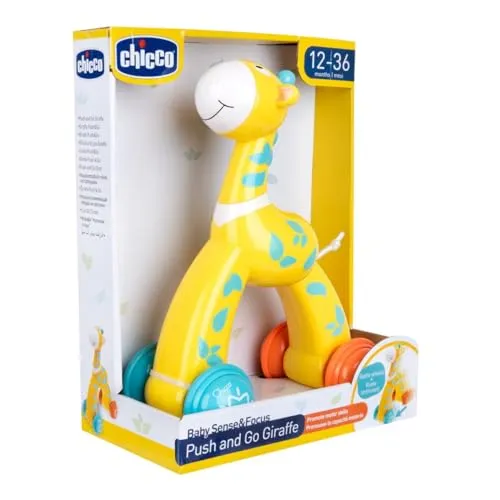 Chicco Giraffe Push&Go, Spielzeug für Kinder von 12-36 Monaten, zur Förderung der Psychomotorik, REGT Kinder zum Laufen an, farbenfrohes Design, mit gummierten Rädern, Spielzeug für Kleinkinder