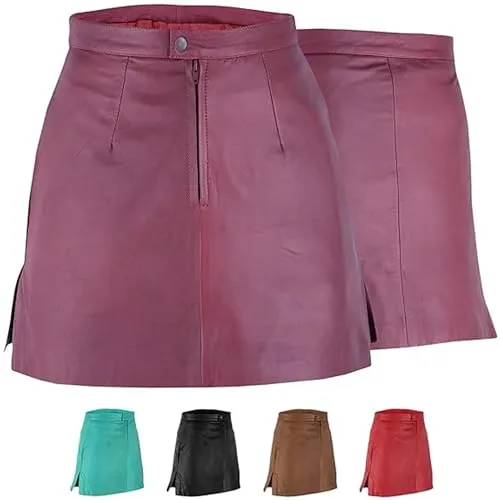 Trendiger Mini Lederrock aus Lammnappa Business Rock Echtleder 50, Weinrot