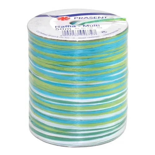 PRÄSENT Geschenkband Raffia matt blau/grün/weiß 3,0 mm x 50,0 m