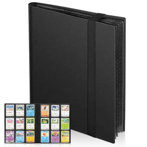 Euqvunn Sammelkarten Album, 24 Blätter 432 Taschen Karten Sammelalbum, Seitlich Befüllbarer Sammelkarten Ordner, Doppelseitiges Kartenbuch, Card Binder für Pokémon, MTG, und Sports Cards (schwarz)