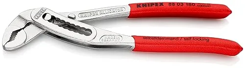 KNIPEX Alligator Wasserpumpenzange 180 mm - Zangen mit rutschhemmendem Kunststoffüberzug, 9-stufige Rastenverstellung für 30 % mehr Greifkapazität und selbstklemmend für kraftsparendes Arbeiten.