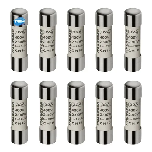 X ZYLINDRISCHE SICHERUNGEN ITALWEBER 10MM X 38MM CH10 32A 400V gG 10 - Praktische zylindrische Sicherungen für sichere Stromversorgung. Ideal für den Elektrobedarf, 10 Stück im Set, zuverlässig und robust für den täglichen Einsatz.