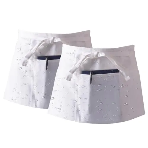 volumoon 2Pcs Vorbinder Schürze, Weiß Taillenschürze mit 3 Taschen für Männer Damen, Kellnerschürze, Küchenschürze, Kochschürze, Bistroschürze, Grillschürze, Backschürze zum Kochen, Backen, Malen