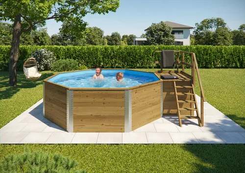 Pool Massivholzpool 593 B Gr.1 Sparset mit Sandfilteranlage - Swimmingpools: Robuster Holzpool im Set mit Sandfilteranlage und Technikraum für entspanntes Schwimmen im eigenen Garten.