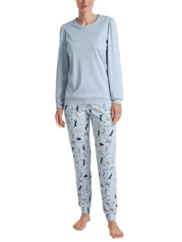 CALIDA Cat Dreams Bündchen-Pyjama Damen - Schlafanzüge für Damen, aus 100% Supima Baumwolle für höchsten Tragekomfort und natürliche Temperaturregulierung.