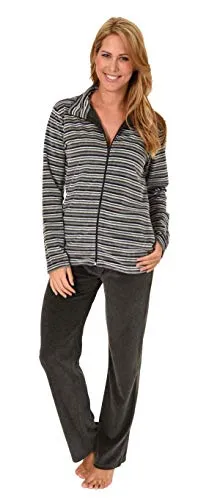 NORMANN-Wäschefabrik Langer Nicky Damen Hausanzug, Dunkelgrau, Größe 40/42 - Bequemer, warmer Hausanzug für kühle Tage! Mit praktischen Seitentaschen und hoher Tragekomfort. Pflegeleicht und mit geprüfter Qualität für entspannte Momente zu Hause.