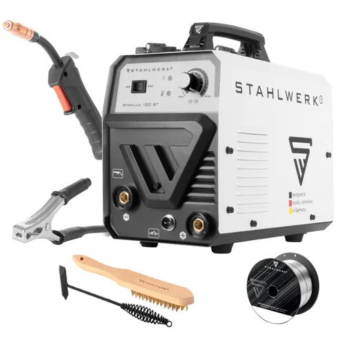 STAHLWERK Mini FLUX 120 ST - Fülldraht Schweißgerät mit 120 Ampere, synergischer Drahtvorschub und 7 Jahre Garantie, ideal für flexibles Schweißen ohne Schutzgas