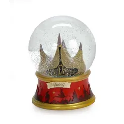 LuVille Weihnachtsfigur Schneekugel, Haus der fünf Sinne aus der Efteling-Weihnachtswelt, Weihnachtsdeko, Glaskugel mit Motiv-Fuß rot