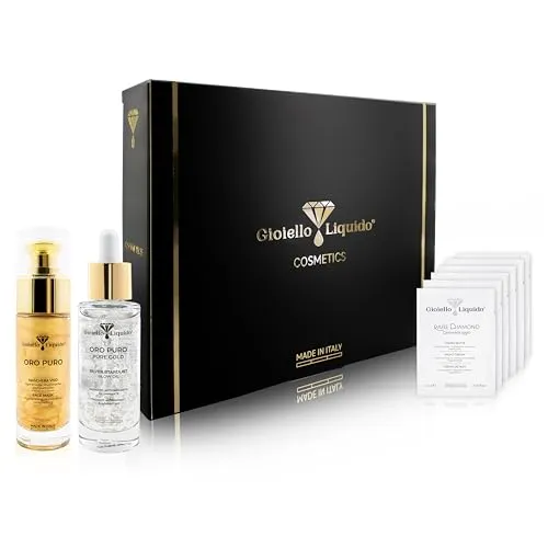 Funkelnde Schachtel – 1 Gesichtsmaske mit kolloidalem Gold und Hyaluronsäure + 1 Gesichtsöl mit reinem Silber und konzentrierten Ölen – Gratis Proben-Set – Jahrestag, Geburtstag, Abschlussfeier