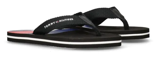 Tommy Hilfiger Zehentrenner - Schwarz - Stylische Zehentrenner für Damen, ideal für den Sommer. Bequemes Design mit Logodruck und leicht profiliertem EVA-Laufsohlenmaterial.