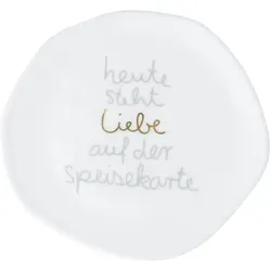 Räder Design Dessertteller Hochzeit. Kleiner Teller Heute steht Liebe auf der Speisekarte