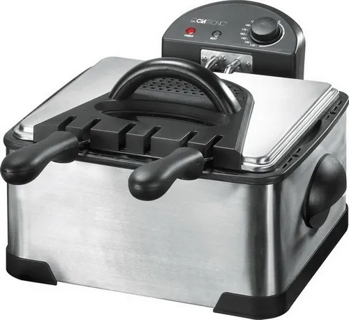Clatronic FR 3195 Doppel Kaltzonen Fritteuse 4l 2000W - Fritteusen der Kategorie Profi mit Kaltzonen-Technik für geruchsarmes Frittieren, ausgestattet mit 2 Frittierkörben und einem großen Frittierkorb.
