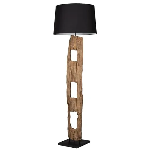 Massive Stehlampe BARRACUDA 177 cm aus Akazie mit Baumwollschirm - Industrial Design - Diese einzigartige Stehlampe im Industrial Stil besteht aus massivem Akazienholz und sorgt mit ihrem Baumwollschirm für blendfreies Licht. Ein echtes Unikat für stilvolle Akzente in Deinem Zuhause!