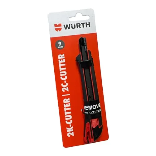 Würth Cutter-Messer 2K mit Schieber – 9 mm Klingenbreite, 160 mm Länge, ergonomischer 2-Komponenten-Kunststoffgriff für präzises Schneiden
