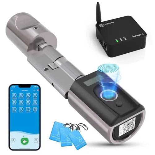 WELOCK Touch41 Türschloss Fingerabdruck mit WIFIBOX 3, Intelligentes Türschloss für Smart Home, Wasserdichtes Türschloss, Tor Türschloss Smart für 50-100mm Tür, Arbeit mit Alexa