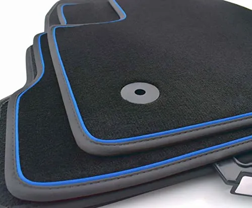 Fußmatten passend für Octavia 4 IV (alle) RS Combi Velours Matten Autoteppiche 4-teilig, Schwarz, Blauer Zierstreifen