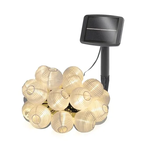 esotec Solar Lichterkette mit 20 Lampions - Wetterfest für Außen - Weihnachtsbeleuchtung mit 20 warmweißen LEDs, ideal für Garten und Balkon. Genießen Sie bis zu 10 Stunden Leuchtdauer und eine einfache Montage dank neigbarer Solareinheit.