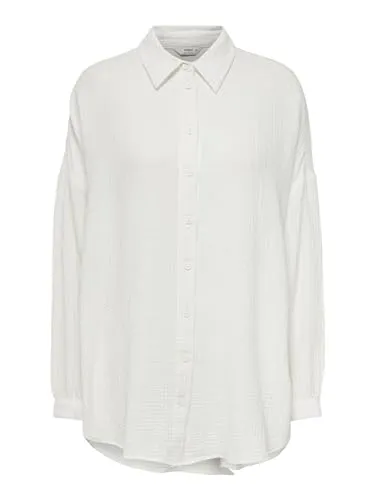 ONLY Langarmbluse ONLThyra - Weiße Baumwollbluse - Blusen aus 100% biologischer Baumwolle, mit Kentkragen und langer Passform für einen eleganten Look. Ideal für nachhaltige Modebewusste.